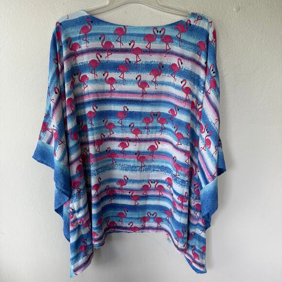 Quacker Factory Size 2X Flamingos Poncho Blouse - Picture 7 of 9
